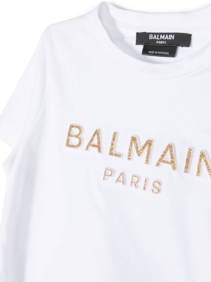 Balmain Kids T-shirt met glitterlogo Wit