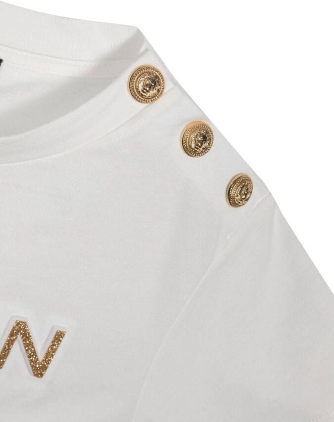 Balmain Kids T-shirt met glitter-logo Wit