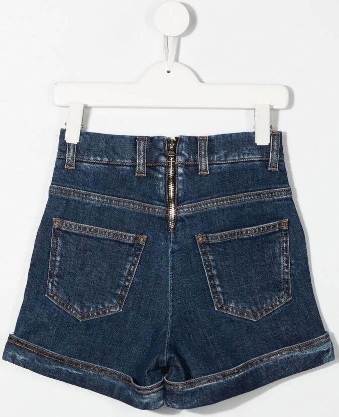 Balmain Kids High waist spijkershorts Blauw