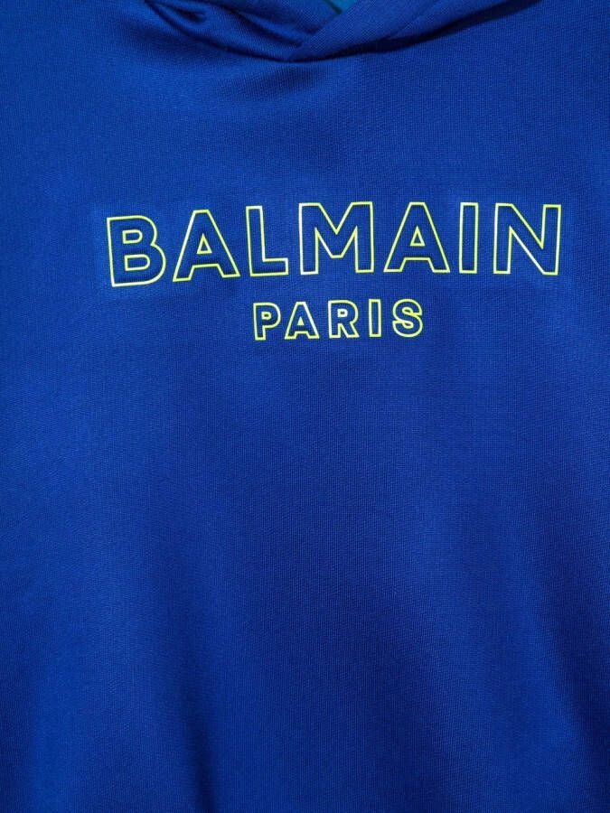 Balmain Kids Hoodie met geborduurd logo Blauw