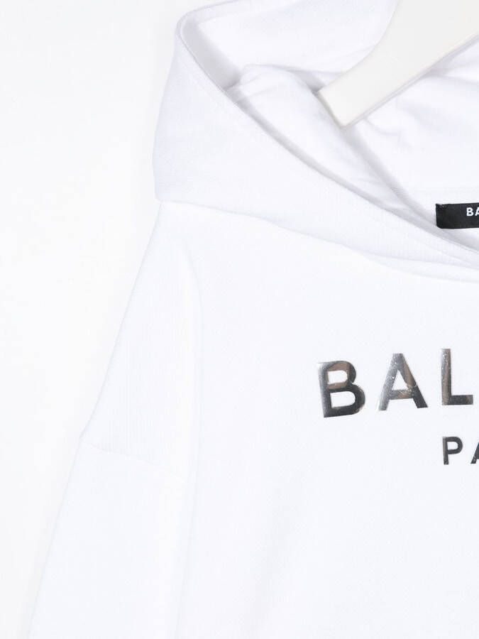 Balmain Kids Hoodie met gespiegeld logo Wit