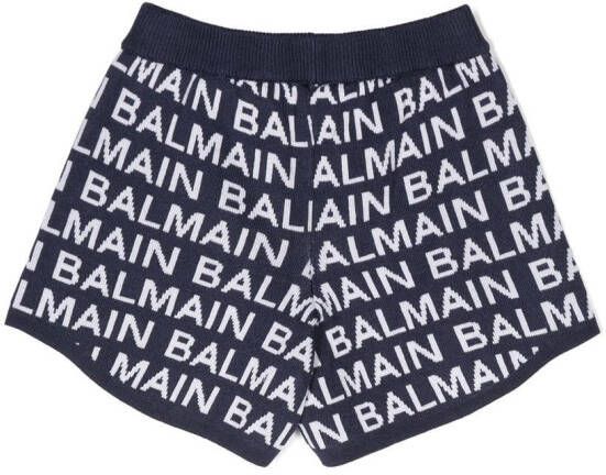 Balmain Kids Intarsia shorts Blauw