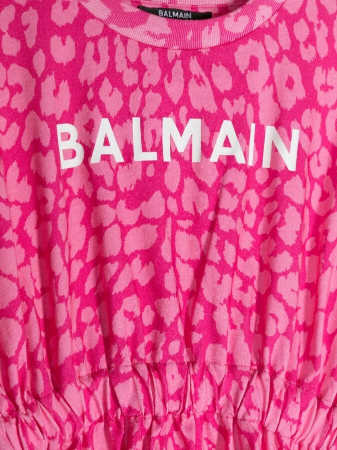 Balmain Kids Jurk met luipaardprint Roze