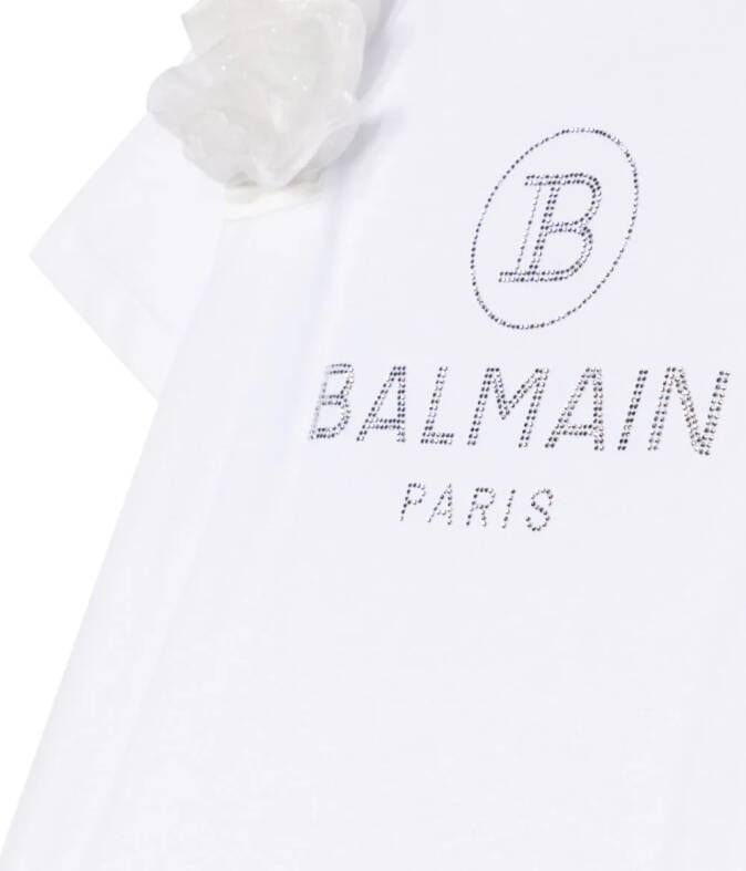 Balmain Kids T-shirt verfraaid met bloemenpatch Wit