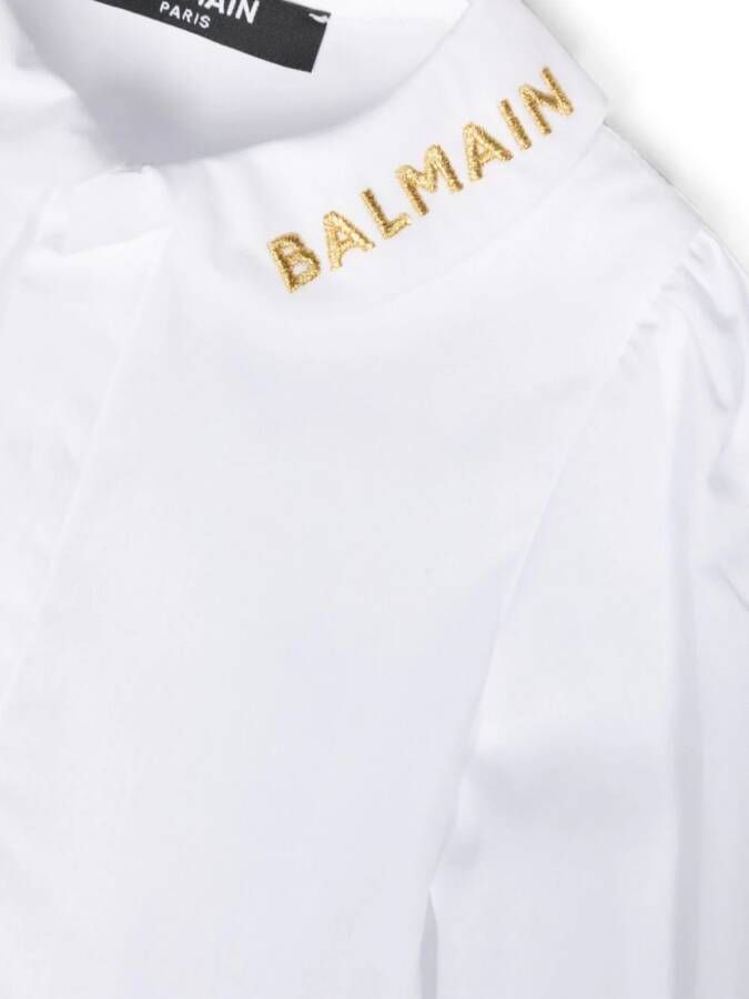 Balmain Kids Romper met geborduurd logo Wit