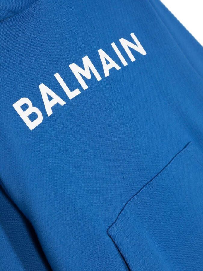 Balmain Kids Hoodie met logoprint Blauw