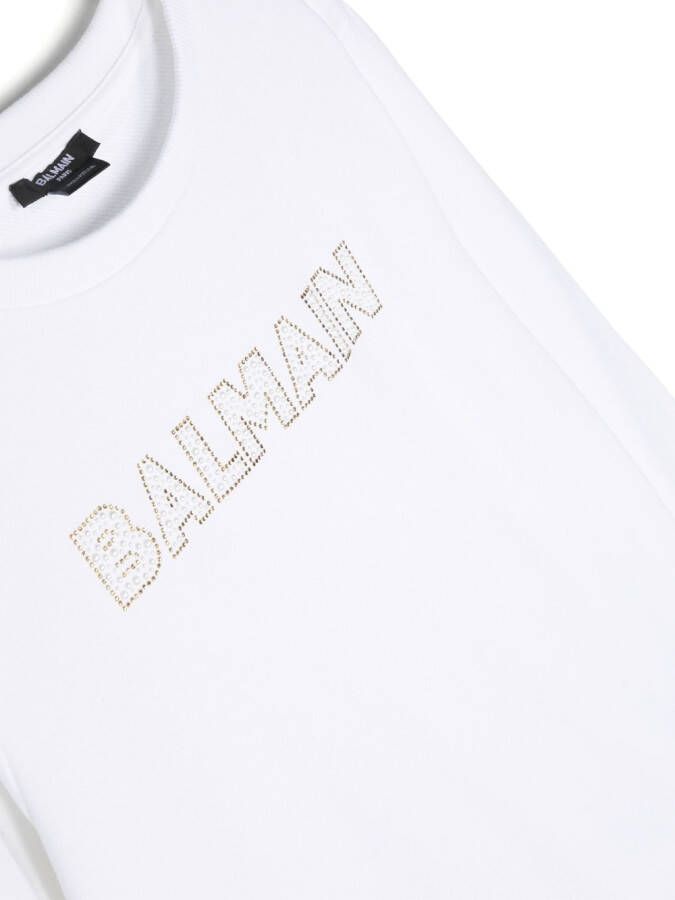 Balmain Kids Sweater met stras logo Wit