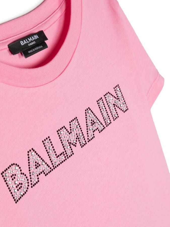 Balmain Kids T-shirt verfraaid met studs Roze