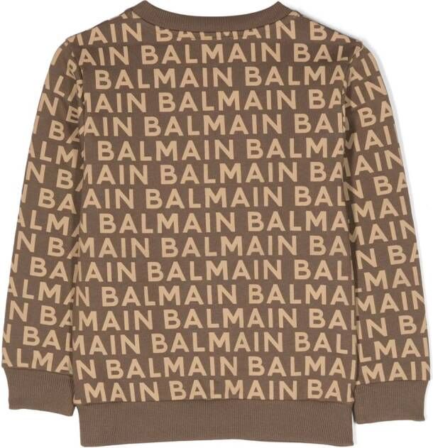 Balmain Kids Sweater met logoprint Bruin
