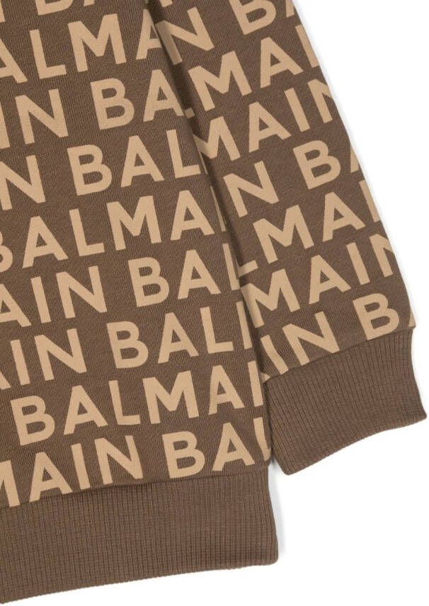 Balmain Kids Sweater met logoprint Bruin