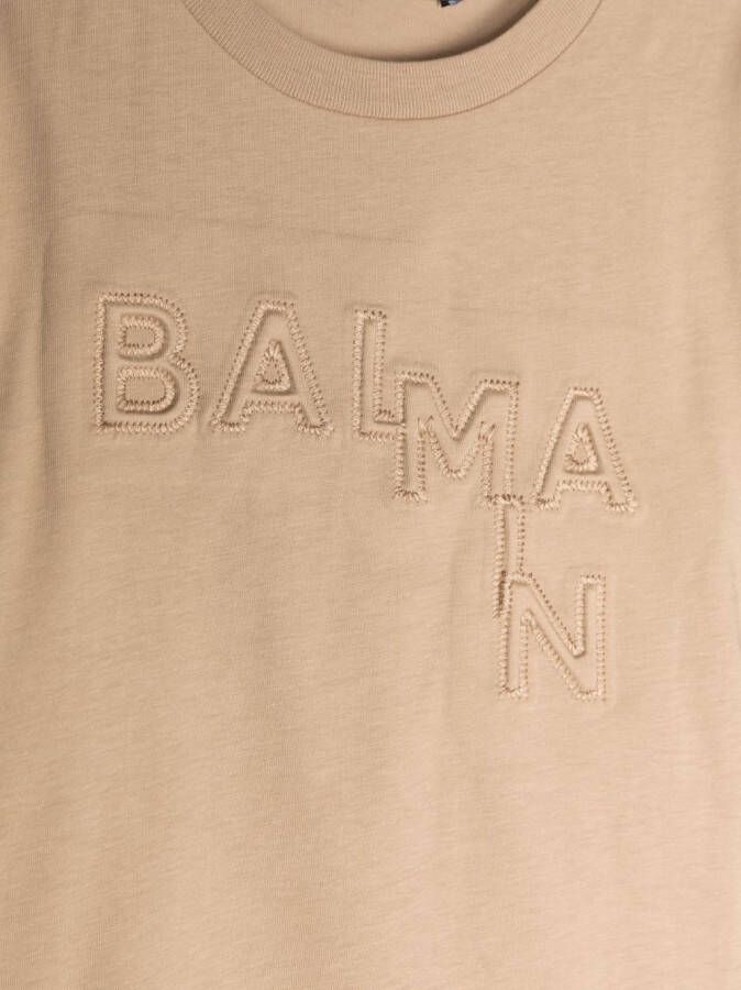 Balmain Kids T-shirt met logo-reliëf Bruin