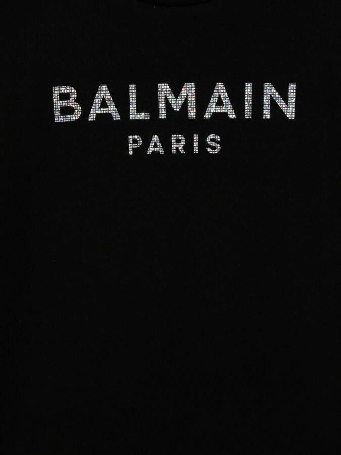 Balmain Kids T-shirt met logo van stras Zwart
