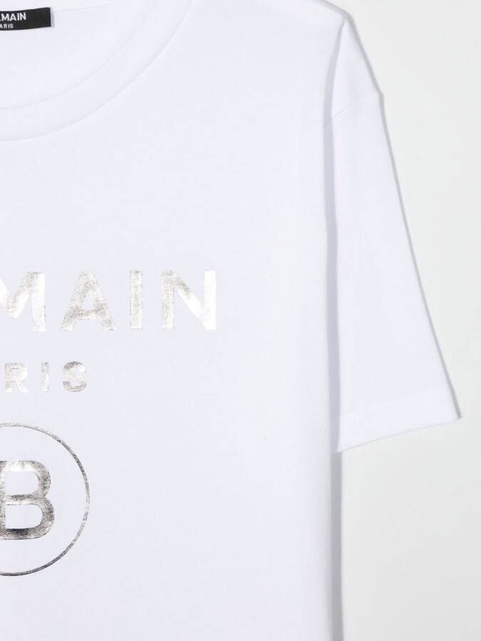 Balmain Kids T-shirt met metallic logo Wit