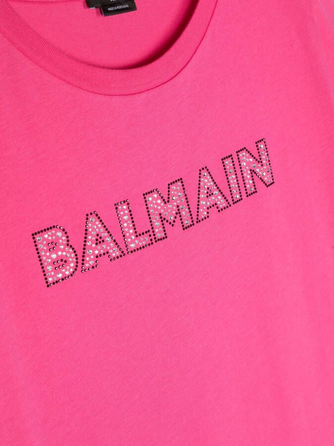 Balmain Kids T-shirt verfraaid met kristallen Roze