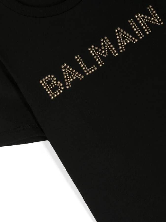 Balmain Kids T-shirt verfraaid met studs Zwart