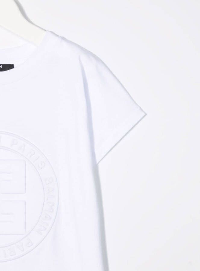 Balmain Kids T-shirtjurk met logo-reliëf Wit