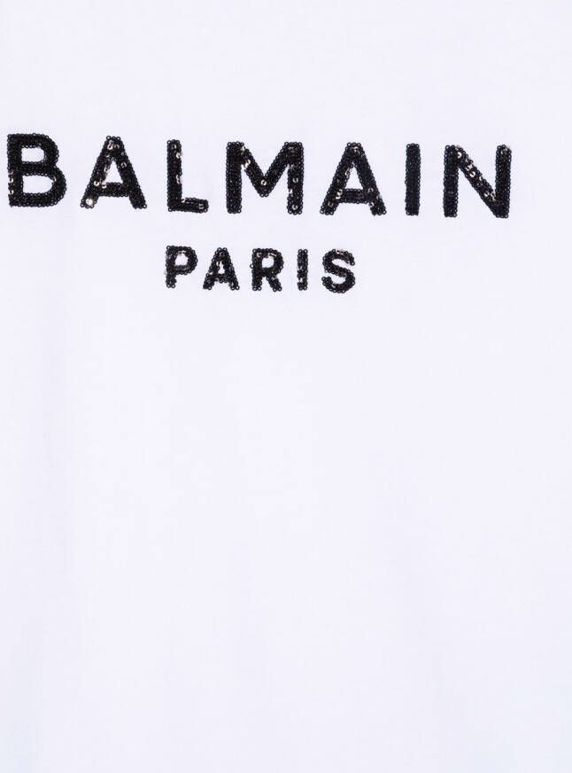 Balmain Kids T-shirtjurk verfraaid met pailletten Wit