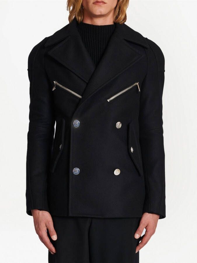 Balmain Mantel met dubbele rij knopen Zwart
