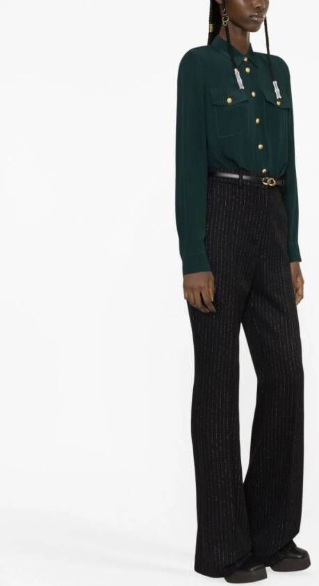 Balmain striped wool-blend flared trousers Zwart