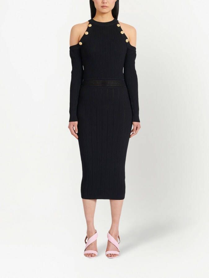 Balmain Midi-jurk met open schouders Zwart