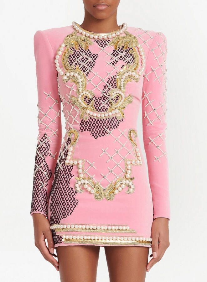 Balmain Mini-jurk met borduurwerk Roze