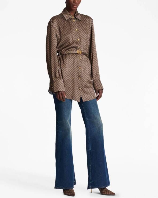 Balmain Blouse met monogramprint Bruin