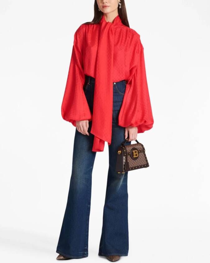 Balmain Blouse met monogram jacquard Rood