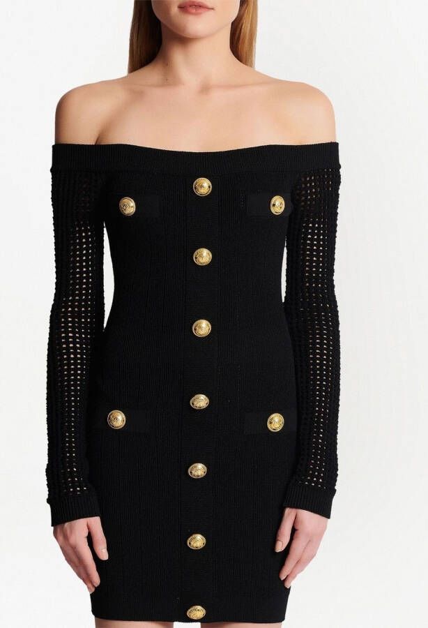 Balmain Off-shoulder mini-jurk Zwart