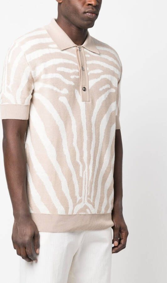 Balmain Poloshirt met zebra jacquard Beige