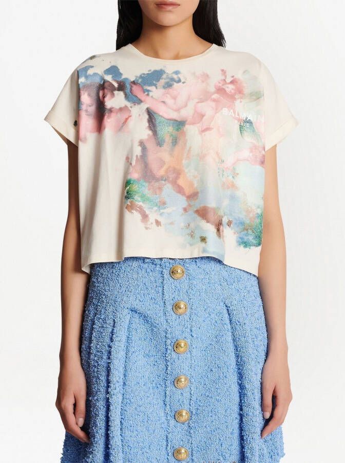 Balmain Cropped T-shirt Wit