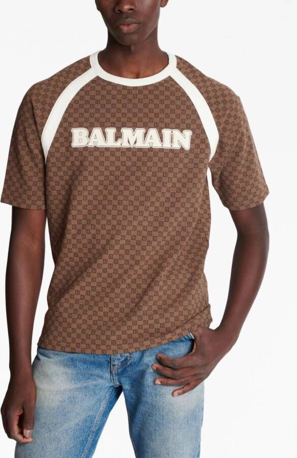 Balmain T-shirt met monogramprint Bruin