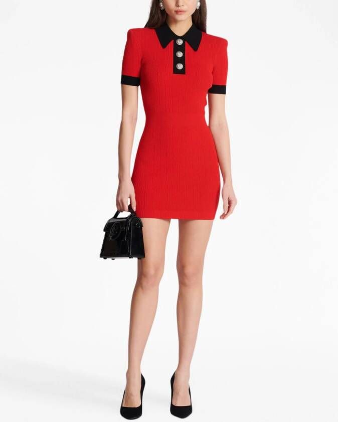 Balmain Ribgebreide mini-jurk Rood