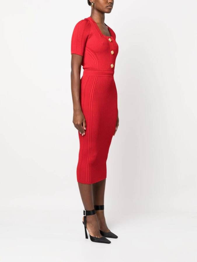 Balmain Ribgebreide jurk Rood