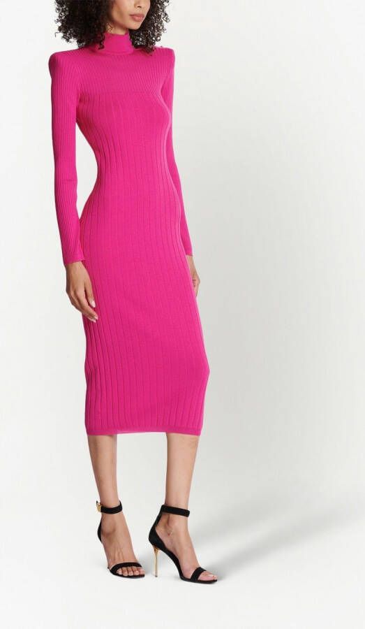Balmain Ribgebreide jurk Roze
