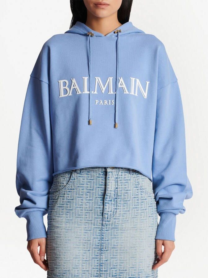 Balmain Cropped hoodie Blauw