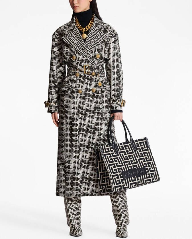 Balmain Schoudertas met monogram jacquard Zwart