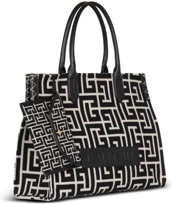 Balmain Schoudertas met monogram jacquard Zwart