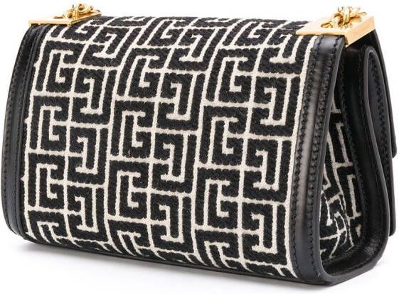 Balmain Schoudertas met monogram jacquard Zwart
