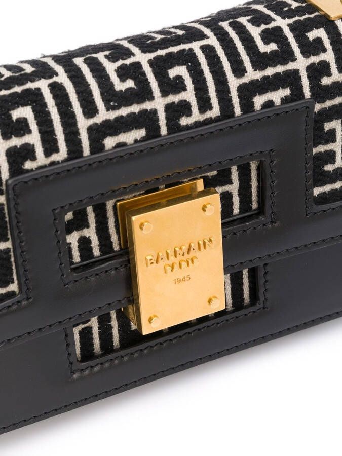 Balmain Schoudertas met monogram jacquard Zwart