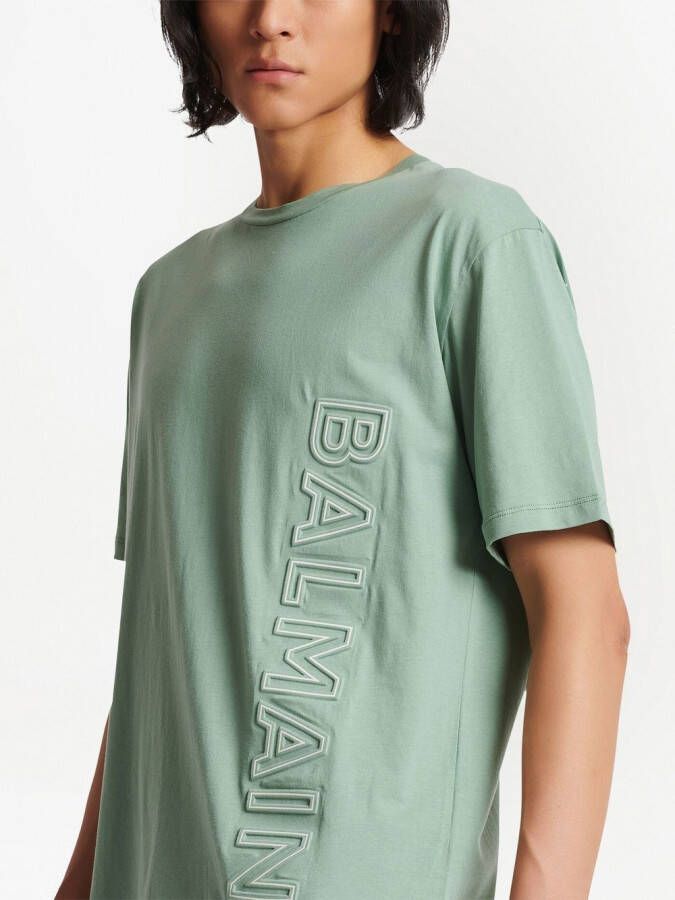 Balmain T-shirt met logo-reliëf Groen