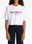 Balmain Flocked Paris cropped T-shirt Kort Paris T-shirt met flockprint Pink White Dames - Thumbnail 5