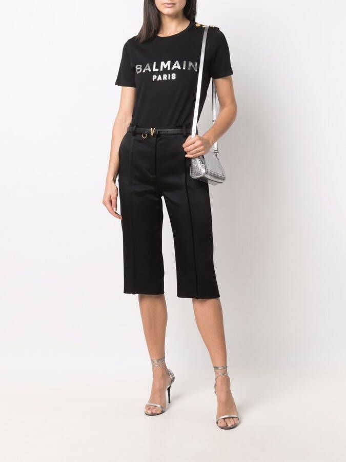 Balmain T-shirt met metallic logo Zwart