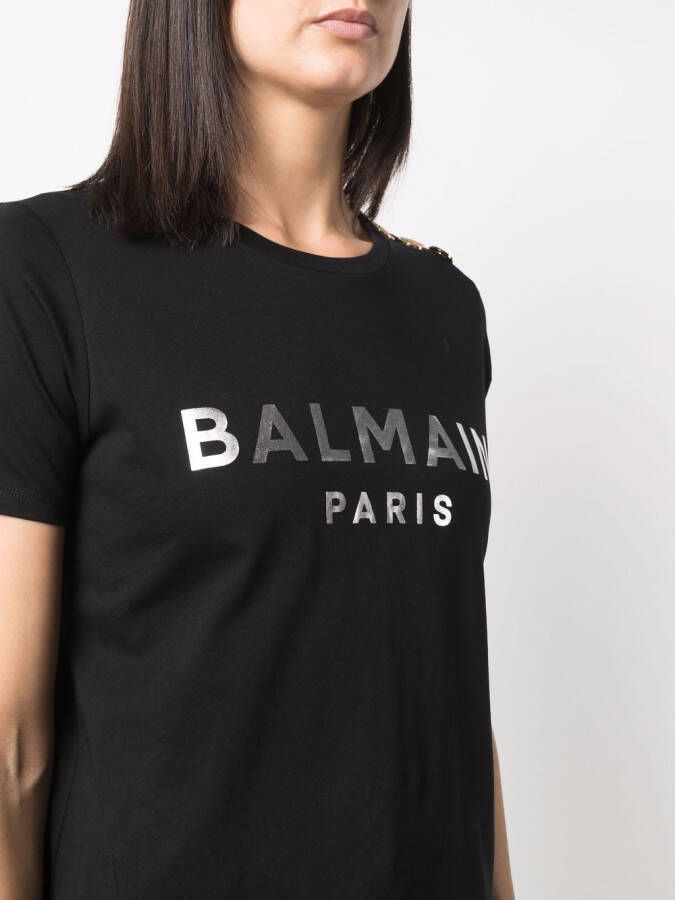 Balmain T-shirt met metallic logo Zwart