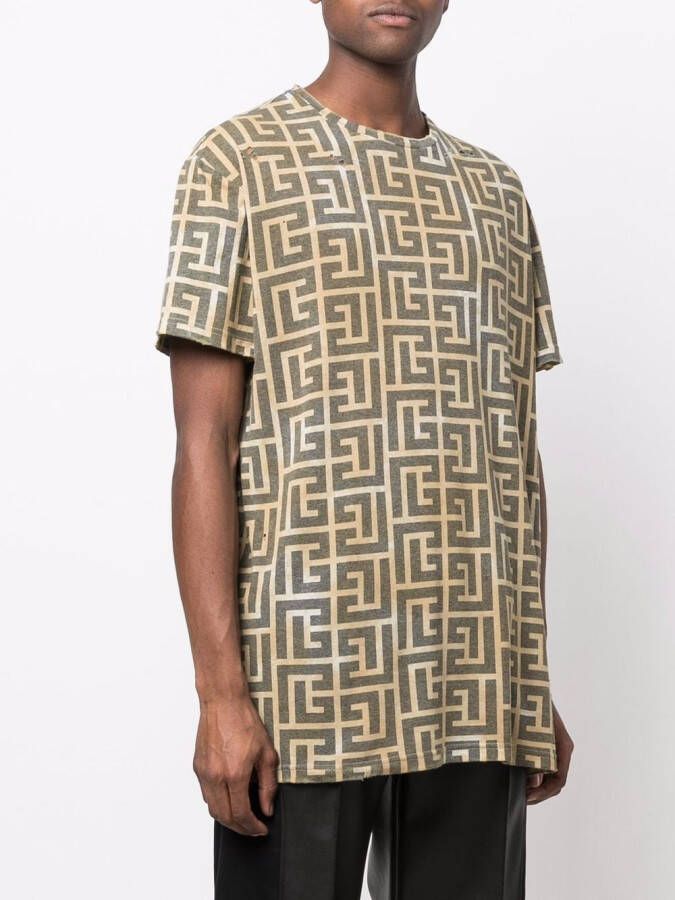 Balmain T-shirt met monogramprint Groen