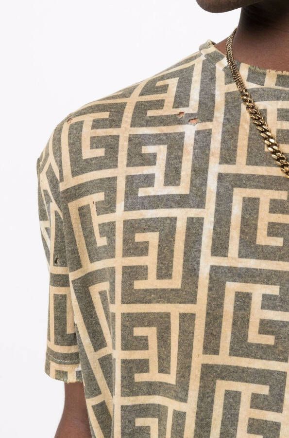 Balmain T-shirt met monogramprint Groen