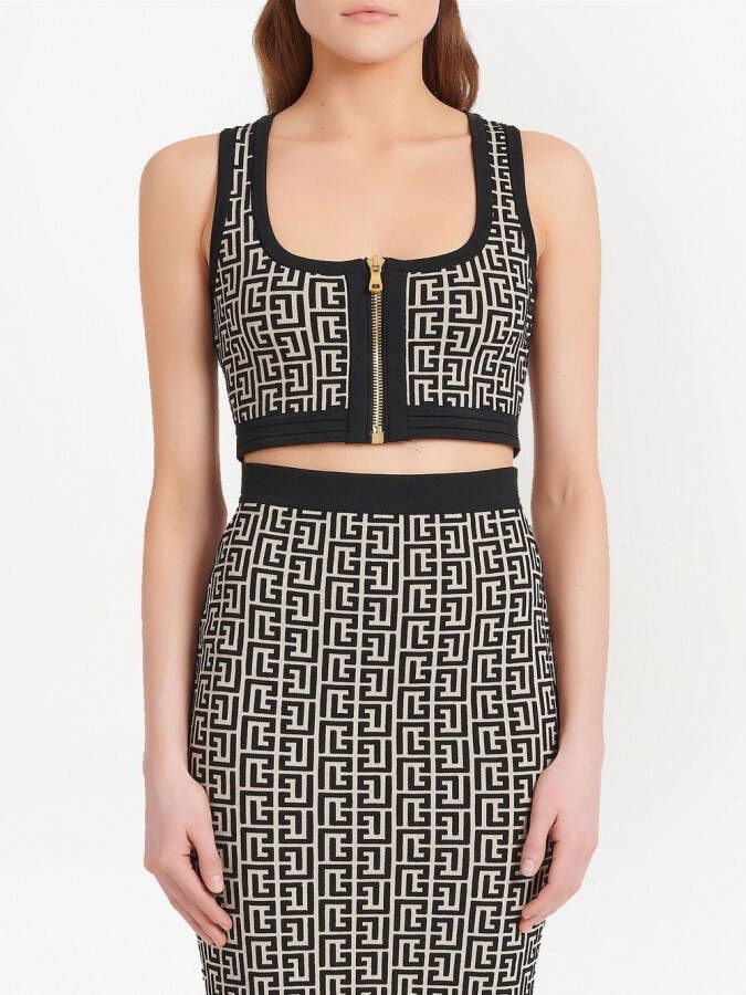 Balmain Top met monogram patroon Zwart