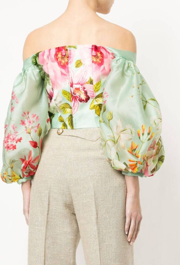 Bambah off-the-shoulder Lotus blouse Groen