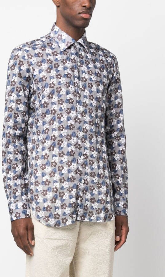 Barba Overhemd met bloemenprint Grijs
