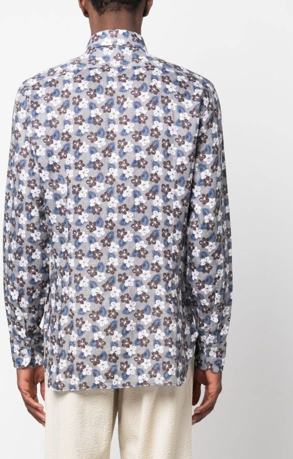 Barba Overhemd met bloemenprint Grijs