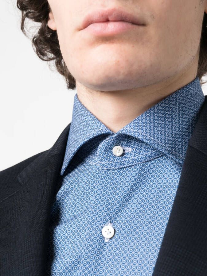 Barba Overhemd met geometrisch patroon Blauw